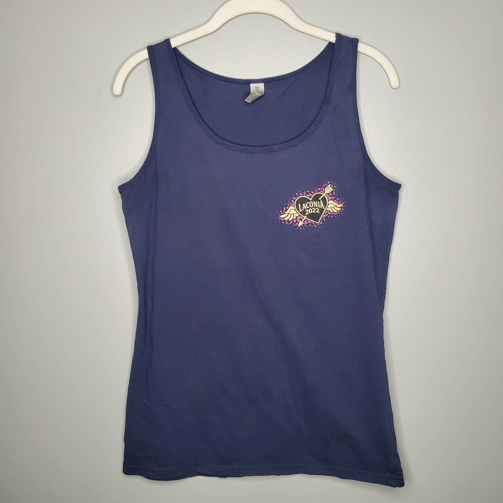 Laconia Bike Week 2022 women's tank top‎ size L navy heart roses NH motorcycles